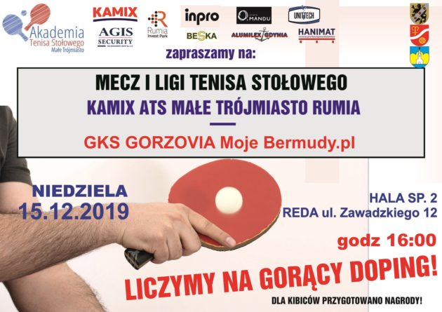 Zapraszamy na mecz I Ligi Tenisa Stołowego – niedziela 15.12.19 godz. 16:00